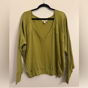 Free People Santa Clara Thermal Waffle Knit, Medium, Green Furngully, Like New